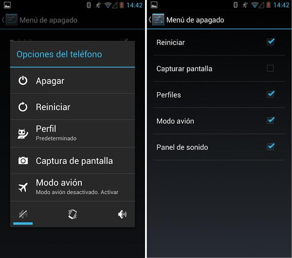 menu de apagado movil