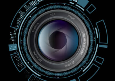 Camera photo lens with hud interface stock vector illustration